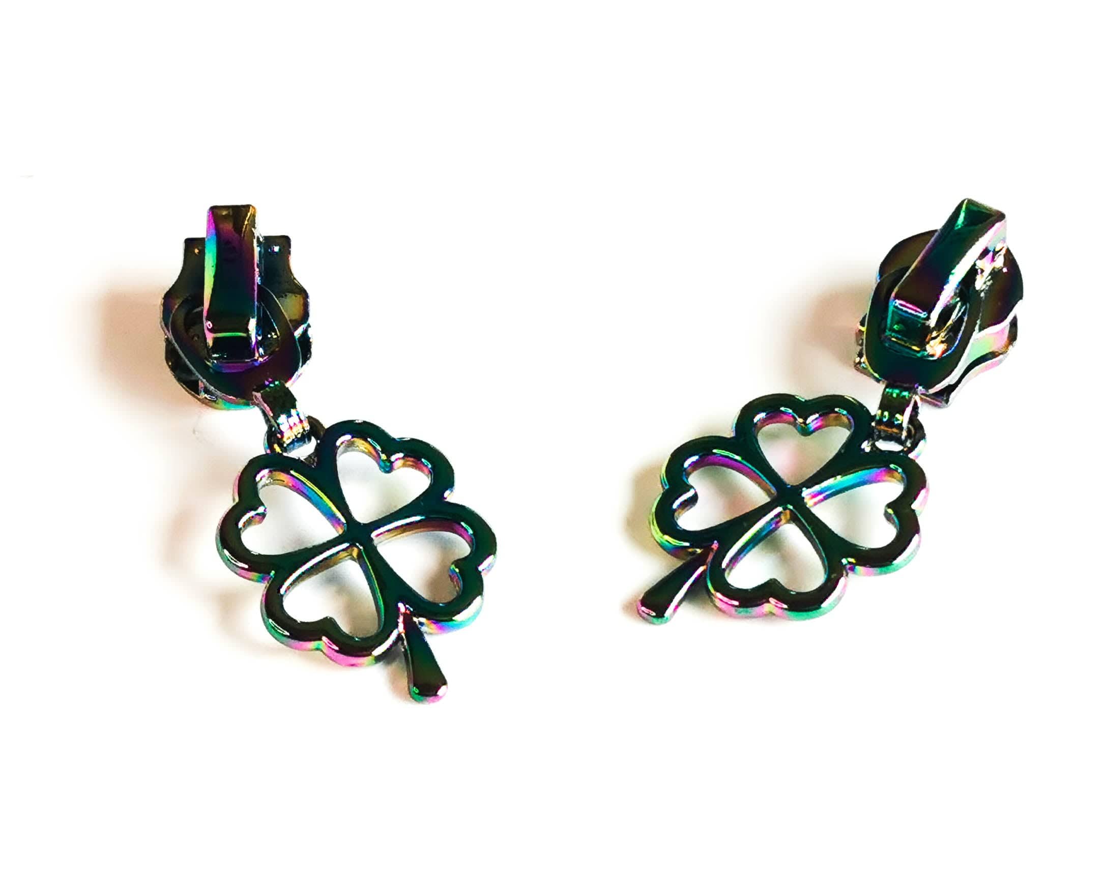 Fancy Zipper Pulls. Hearts and four Leaf Clover For #5 Metallic Nylon Coil Zipper tape Pack of Two. By Kiwi Bagineers - Kiwi Bagineers