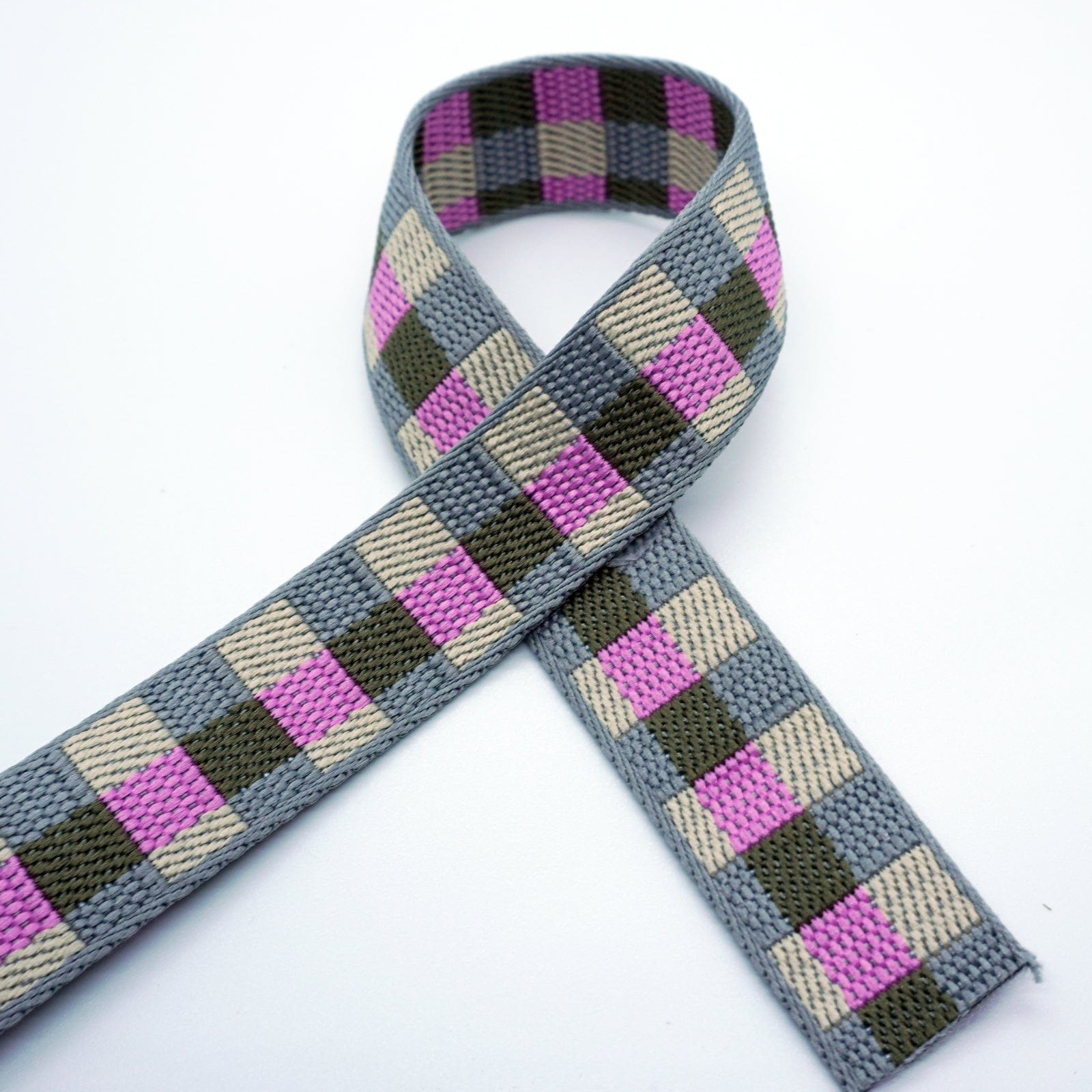 Kiwi Bagineers Webbing Beige / Grey / Pink Plaid Jacquard Webbing 25mm | 1" Polyester Bag Strap Webbing | Sold per 0.5m