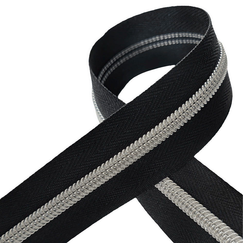 Kiwi Bagineers Black- Sliver Zipper for bag making by the metre #5- black or white