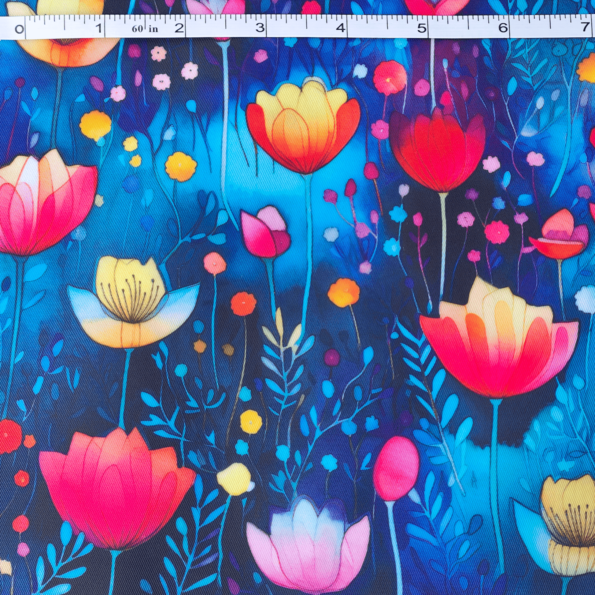 Kiwi Bagineers Fabric Blue Poppies Bonded Nylon Fabric for Bag Making – Twill Finish (firm)