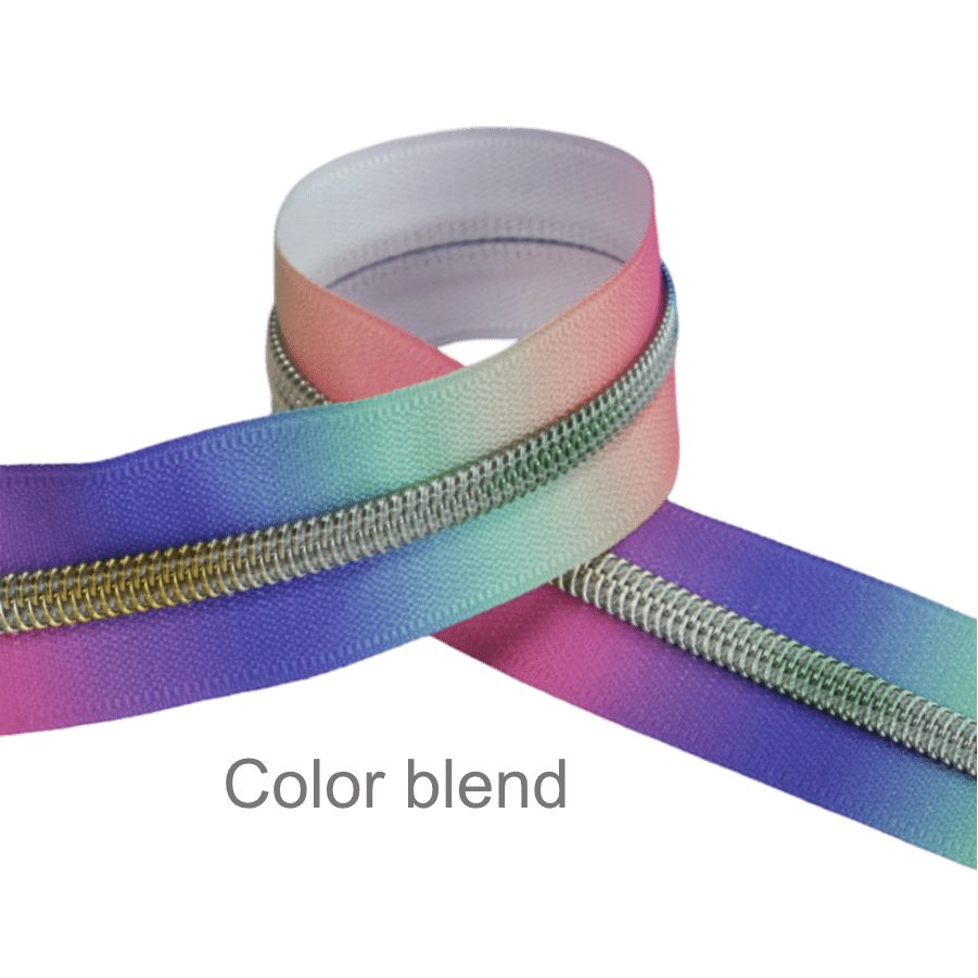 Kiwi Bagineers Zippers Color Blend- soft rainbow #5 Zips for Bag Making – Colorful Zipper Tape by the Metre