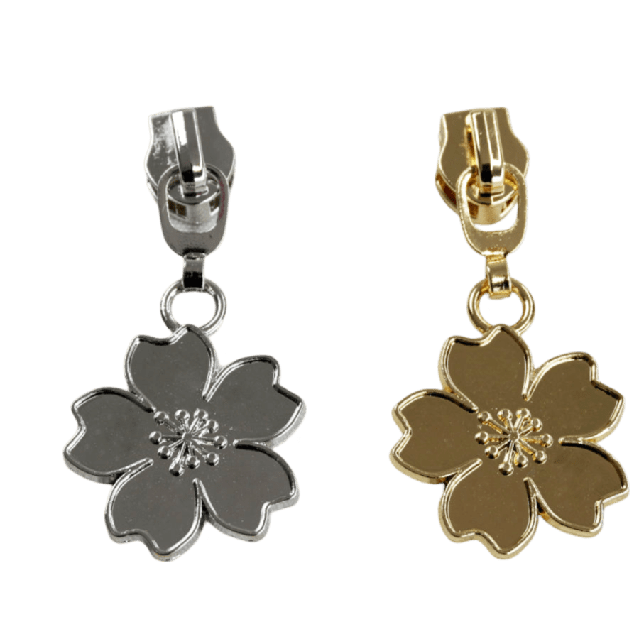 Four #5 Flower Zipper Pulls Nickle Four #5 Flower Zipper Pulls Nickle