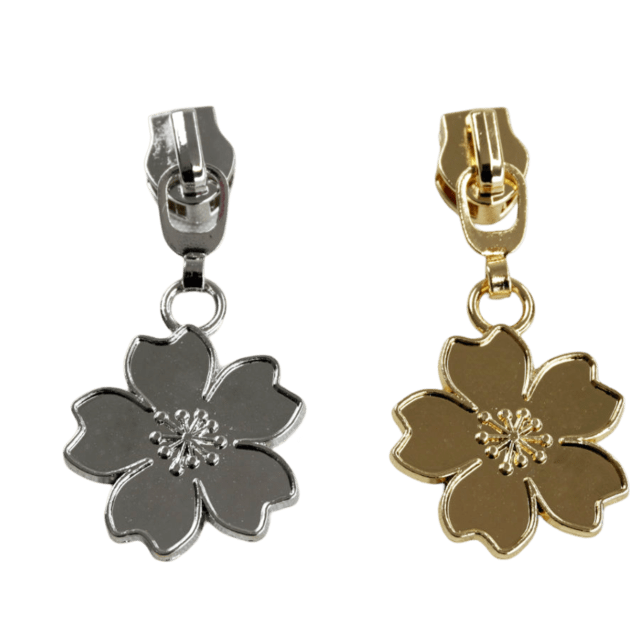 Kiwi Bagineers zipper pull Floral / Nickle Flower Zipper pull for #5 Metallic Nylon Coil Zipper tape