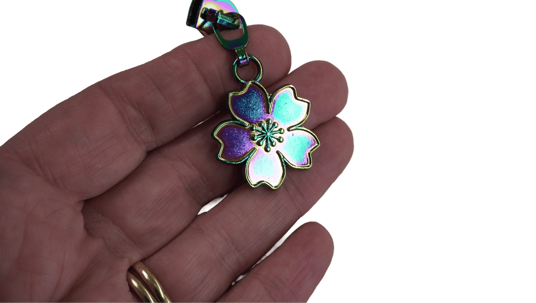 Kiwi Bagineers zipper pull Floral / Nickle Flower Zipper pull for #5 Metallic Nylon Coil Zipper tape