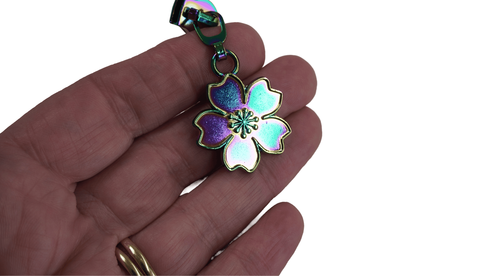 Kiwi Bagineers zipper pull Floral / Rainbow Flower Zipper pull for #5 Metallic Nylon Coil Zipper tape