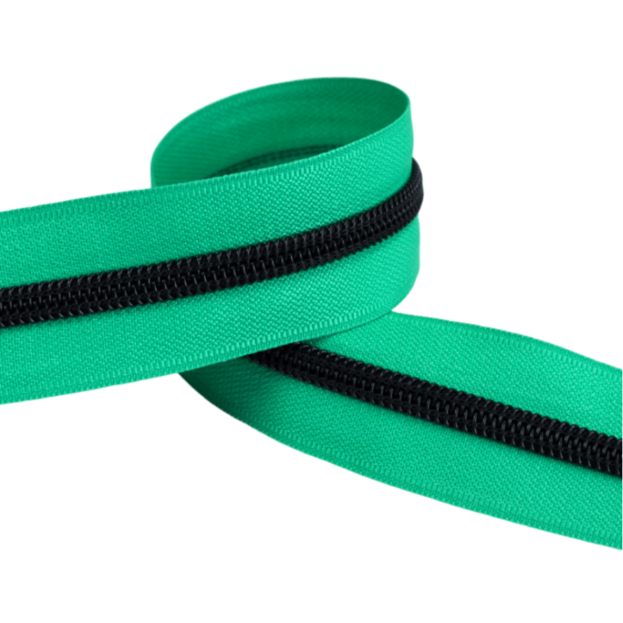 Kiwi Bagineers Zippers Green- Blk teeth #5 Zips for Bag Making – Colored Zipper Tape by the Metre