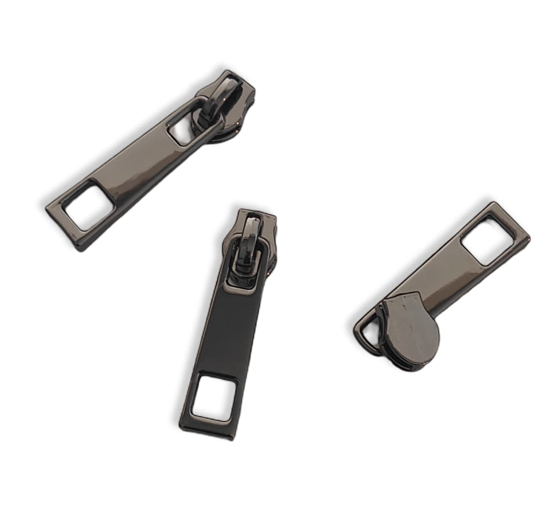 Kiwi Bagineers Zipper-pulls Gun Metal Zipper Pulls. For #3 Metallic Nylon Coil Zipper tape. Pack of Five. By Kiwi Bagineers