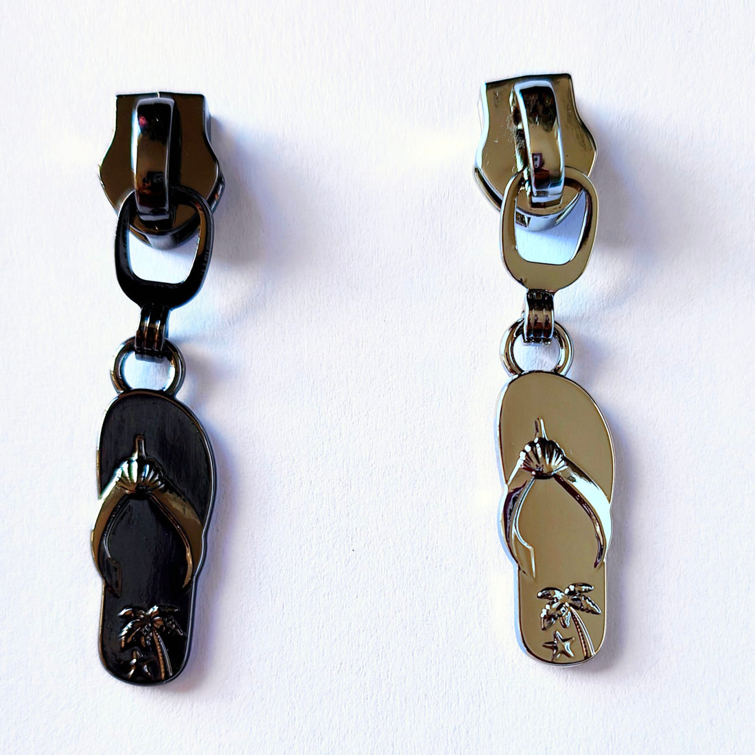 Kiwi Bagineers zipper pull Jandal- Nickle Dress or Jandals #5 Metallic Nylon Coil Zipper tape By Kiwi Bagineers