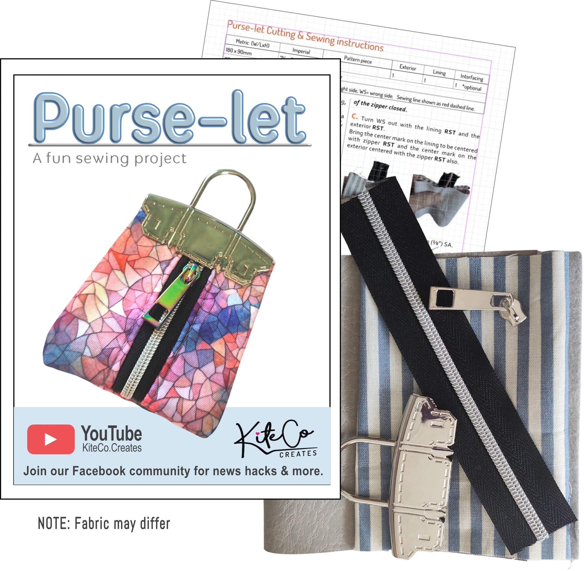 Kiwi Bagineers Bag making kit Mini Pouch Sewing Kit with Hardware- Purse-let