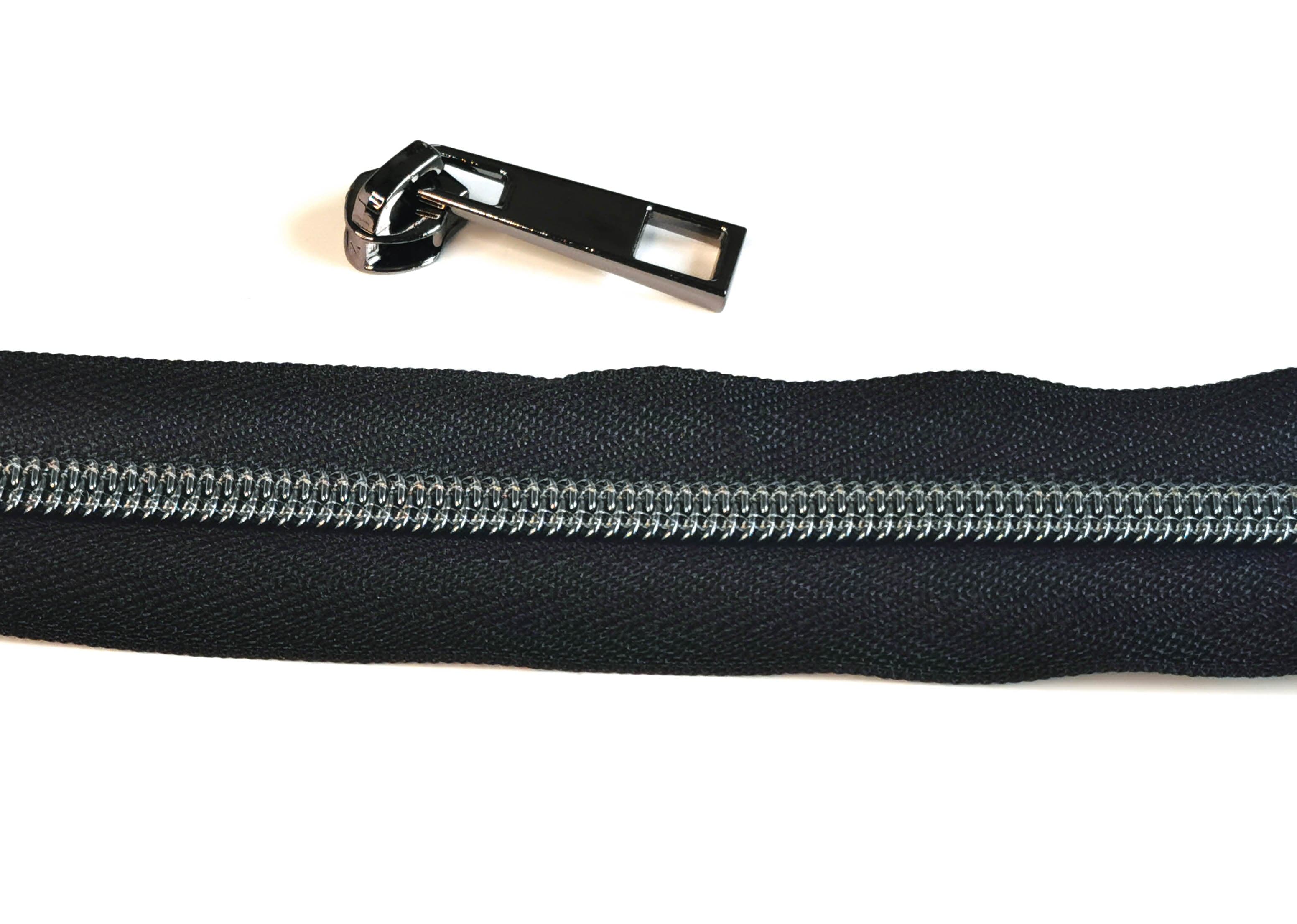 Kiwi Bagineers Zippers Black / Gunmetal Zipper Tape. 30" 76cm of #5 Zipper tape with 2 Zipper Sliders/Pullers By Kiwi Bagineers