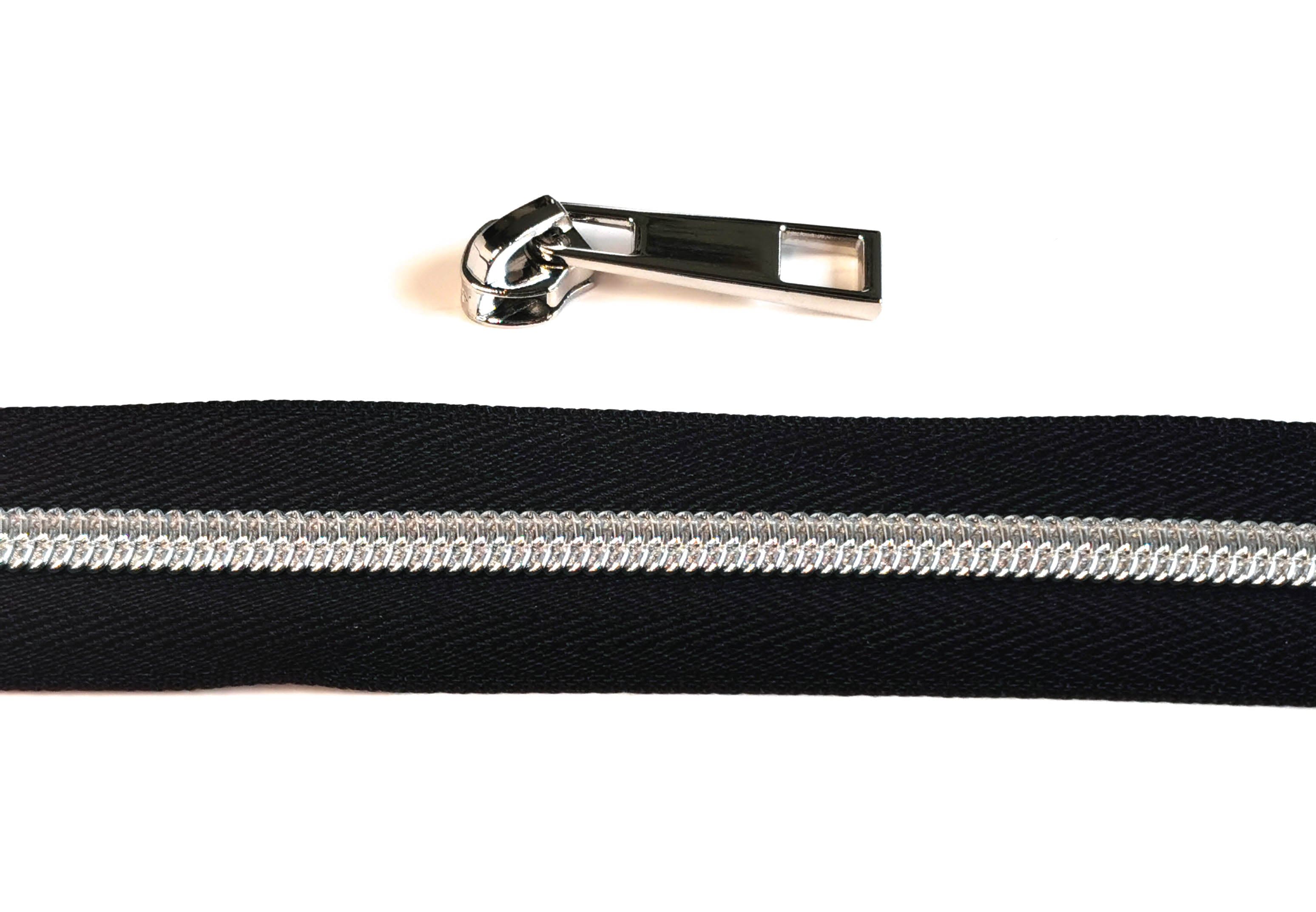 Kiwi Bagineers Zippers Black / Nickel silver Zipper Tape. 30" 76cm of #5 Zipper tape with 2 Zipper Sliders/Pullers By Kiwi Bagineers