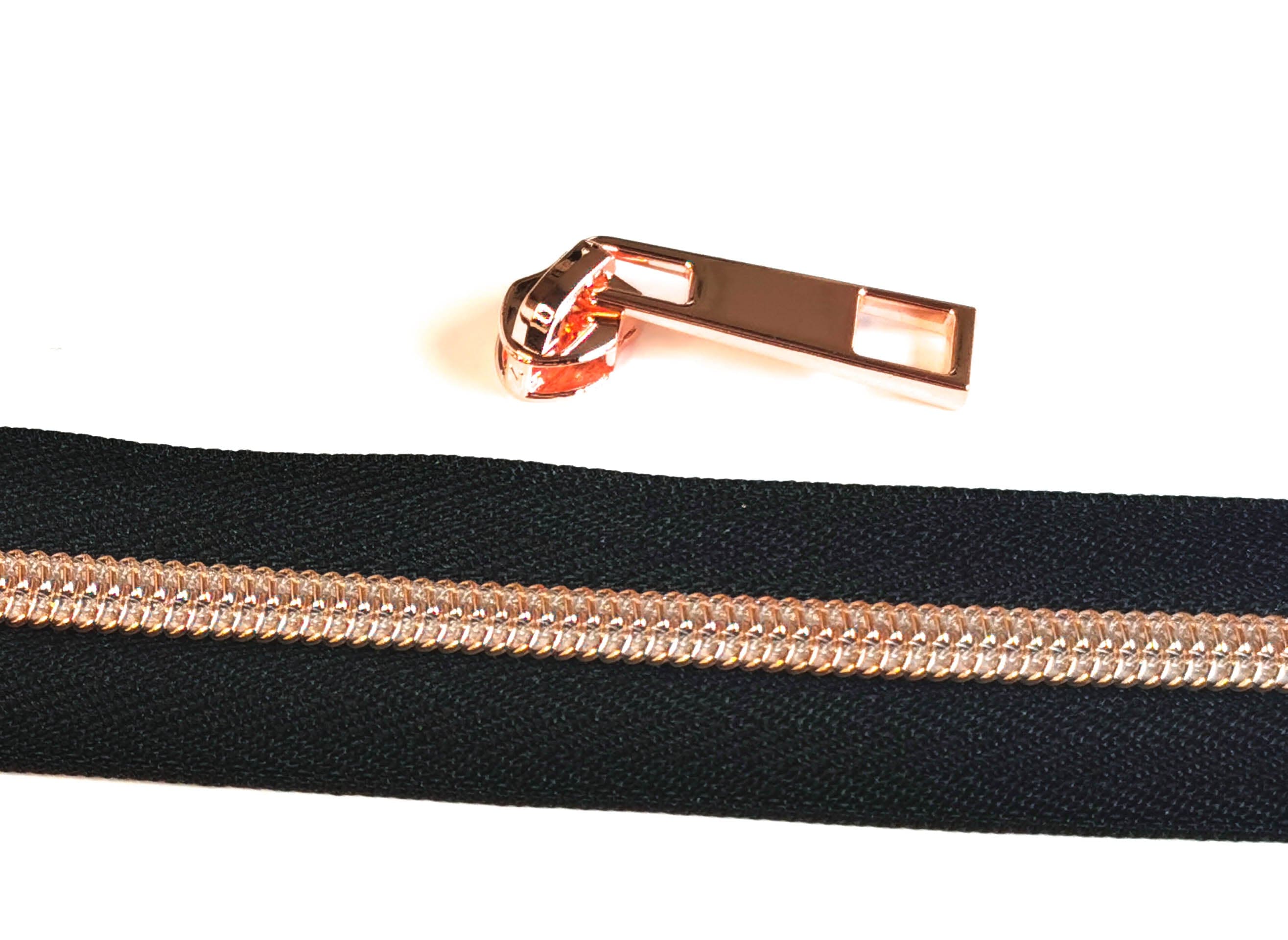 Kiwi Bagineers Zippers Black / Rose Gold Zipper Tape. 30" 76cm of #5 Zipper tape with 2 Zipper Sliders/Pullers By Kiwi Bagineers