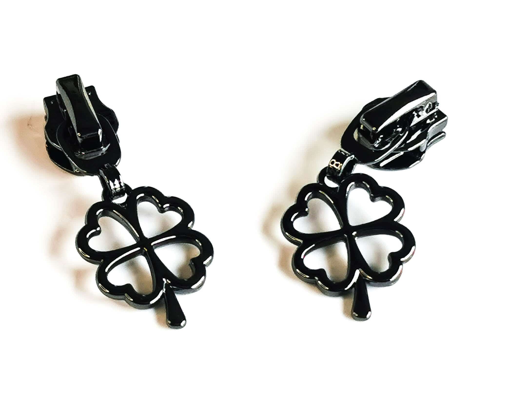 Fancy Zipper Pulls. Hearts and four Leaf Clover For #5 Metallic Nylon Coil Zipper tape Pack of Two. By Kiwi Bagineers - Kiwi Bagineers